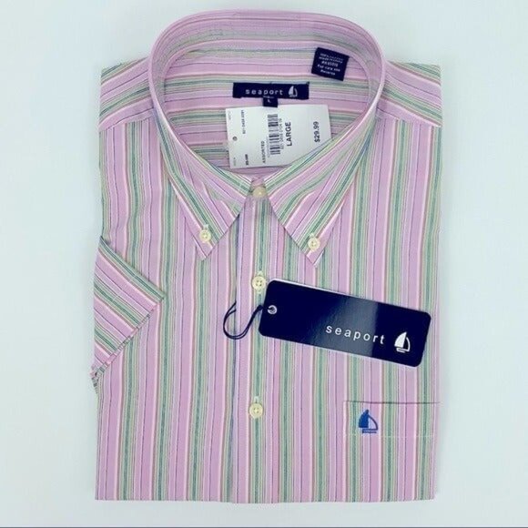Seaport Vertical Stripe Striped Pink Green Button Down Shirt Men’s L - Picture 1 of 6